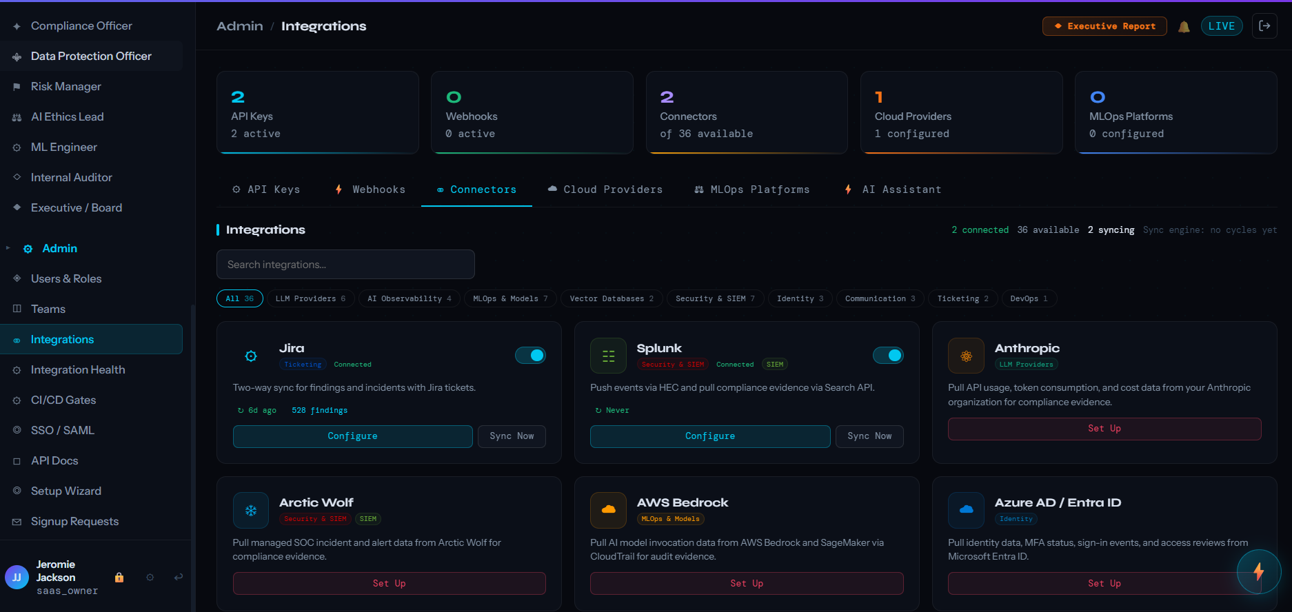 Integrations and connectors view
